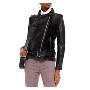 Muubaa Shearling Fur Leather Sheepskin Zip Moto Jacket Aurora Size US 2 xs s